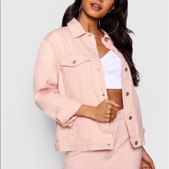 Boohoo Petite Jackets & Blazers - Boohoo Petite Pale Pink Denim Jacket